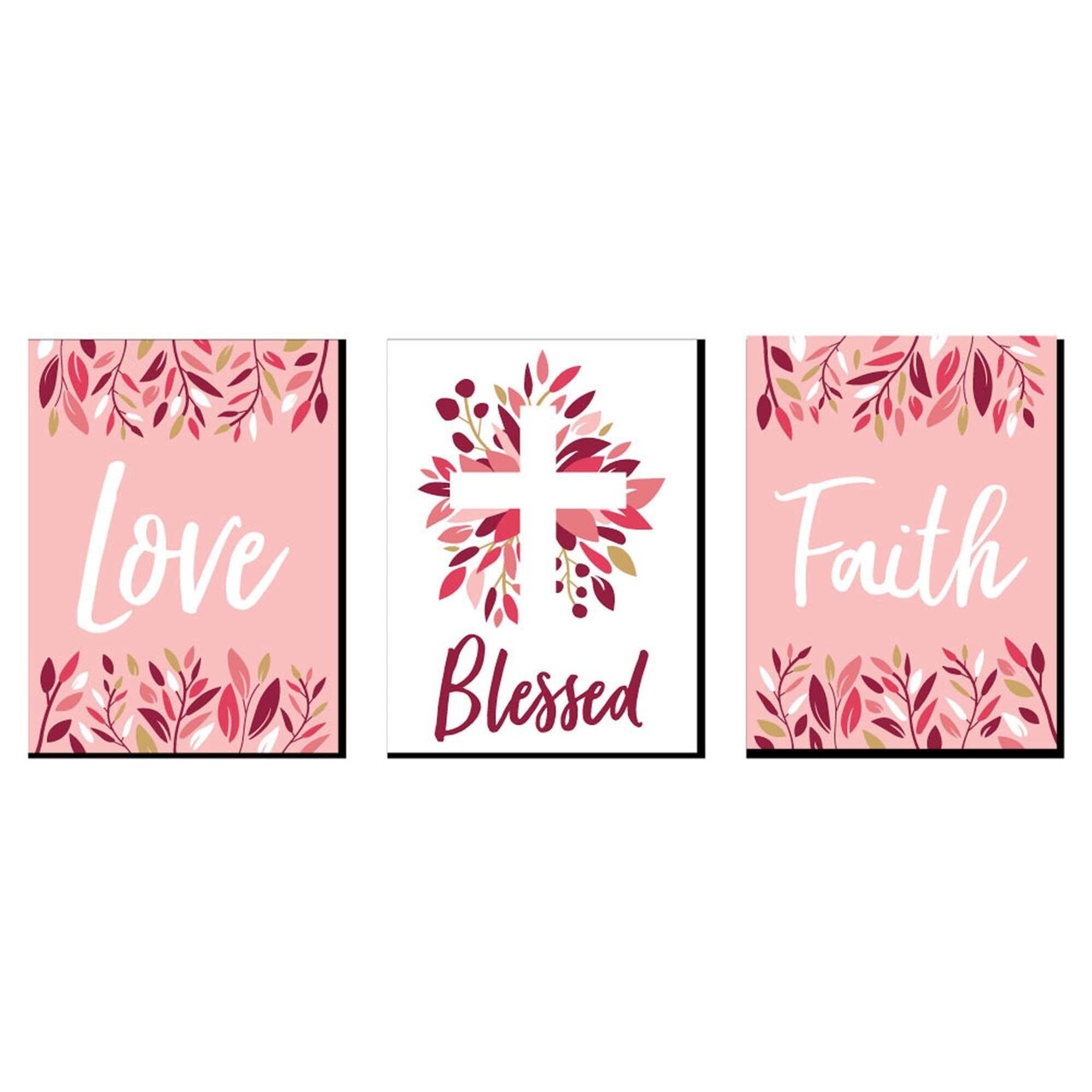 Big Dot of Happiness Pink Elegant Cross - Nursery Wall Art, Kids Room Decor and Home Decorations - Gift Ideas - 7.5 x 10 inches - Set of 3 Prints
